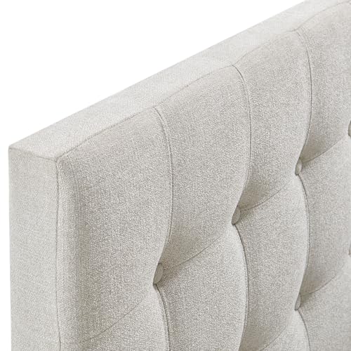 Modway Emily Twin Size Fabric Headboard in Linen - Linen-Like Upholstery with Button Tufting and 7 Adjustable Height Positions - color: Linen, size: Twin