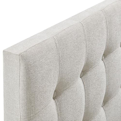 Modway Emily Twin Size Fabric Headboard in Linen - Linen-Like Upholstery with Button Tufting and 7 Adjustable Height Positions - color: Linen, size: Twin