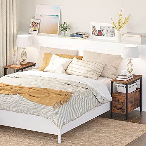 HOOBRO End Table, Narrow Chairside Table with Drawer and Open Storage Shelf, Nightstand for Small Spaces, Stable and Sturdy Construction, Wood Look Accent Furniture, Rustic Brown and Black BF548BZ01G3 - color: Rustic Brown + Black