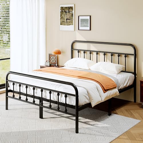 zunatu Full Size Metal Bed Frame with Victorian Style Headboard and Footboard, Steel Slat Support Platform Bed, No Box Spring Needed, Under Bed Storage, Easy Assembly, Black - size: Full