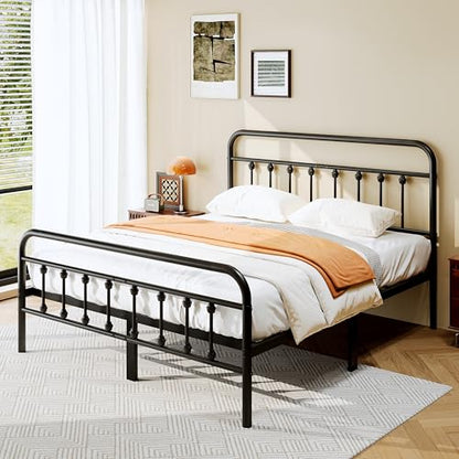 zunatu Full Size Metal Bed Frame with Victorian Style Headboard and Footboard, Steel Slat Support Platform Bed, No Box Spring Needed, Under Bed Storage, Easy Assembly, Black - size: Full
