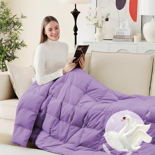 Deodar Down Fiber Throw Blanket Lightweight Packable Throw Indoor & Outdoor | Lightweight Purple Down Throw Blanket for Couch,Outdoor Picnic Lap Soft Throw Comforter for Office Bedroom, Machine Washable - color: Lavendar