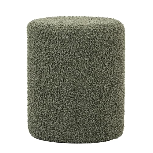 Modern Round Ottoman with Soft Padded Seat, Multifunctional Vanity Stool for Makeup, Upholstered Footrest Stool Ottoman Foot Stool for Living Room, Bedroom - color: Olive Green