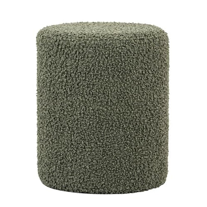 Modern Round Ottoman with Soft Padded Seat, Multifunctional Vanity Stool for Makeup, Upholstered Footrest Stool Ottoman Foot Stool for Living Room, Bedroom - color: Olive Green