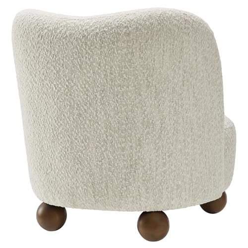 Modway Monroe Boucle Accent Chair in Pearl Walnut - Upholstered Fabric Barrel Chair - Comfy Teddy Chair - Oversized Round Armless Reading Chair for Living Room, Bedroom - color: Pearl Walnut