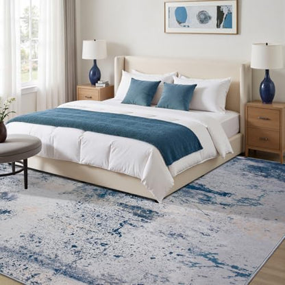 Toneed Abstract Area Rug Modern Washable Rug Soft Non Slip Rug Low Pile for Bedroom Living Room Dining Room Dusty Teal Grey 7x10 Feet - color: Dusty Teal Grey, size: 7' x 10' (Rectangular)