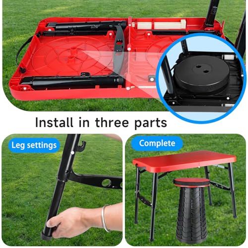 Small Folding Table, Adjustable Height, Camping & Picnic Table, 4 Foot Lightweight - color: Red