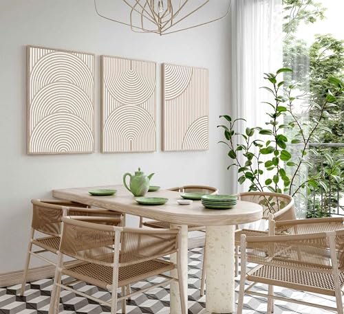 3Pcs Beige Neutral Wall Art Boho Minimalist Line Canvas Paintings Abstract Beige and White Line Wall Decor Mid Century Geometric Posters Prints for Living Room Bedroom Office Art Pictures Unframed - color: Line Posters, size: 24"Lx16"W
