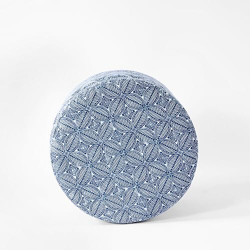 HomePop 19" Round Storage Ottoman - Blue Indigo Print - color: Blue Indigo Print