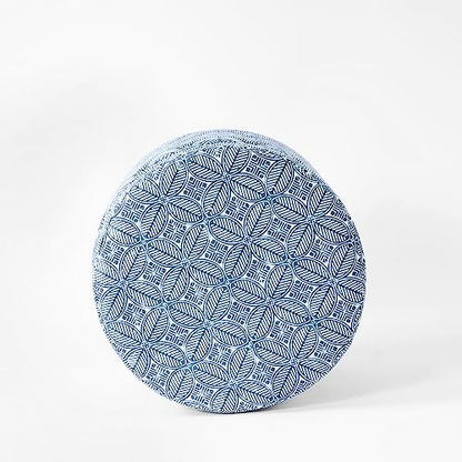 HomePop 19" Round Storage Ottoman - Blue Indigo Print - color: Blue Indigo Print