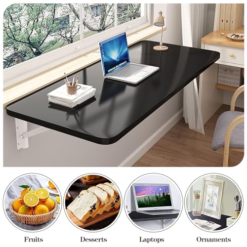 Wall Mounted Folding Table,Black Floating Desk for Small Spaces,Stainless Steel Bracket Laundry Folding Table,Wall Folding Desk,Home Bars and Dining Establishments(100x50cm/39.4"×19.7") - color: Black, size: 39.4 x 19.7 inches