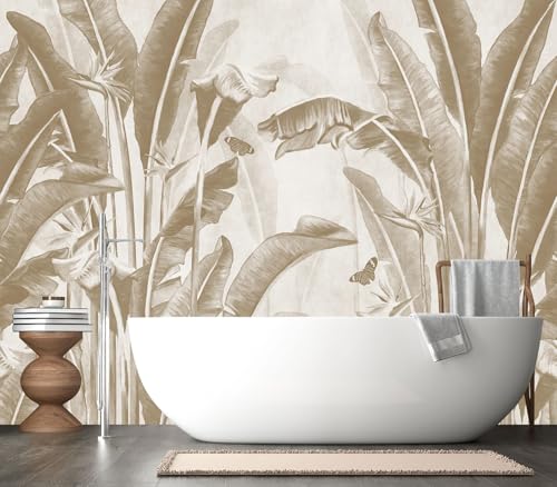 XMPMBM-Peel and Stick Beige Leaves Wallpaper Tropical Banana Leaf Mural | Tear-resistant,good adhesion,repositionable,and durable;does not peel off easily.size: M-118"X85" - color: X07, size: 118"x85"