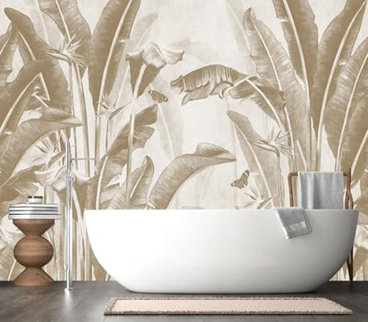 XMPMBM-Peel and Stick Beige Leaves Wallpaper Tropical Banana Leaf Mural | Tear-resistant,good adhesion,repositionable,and durable;does not peel off easily.size: M-118"X85" - color: X07, size: 118"x85"