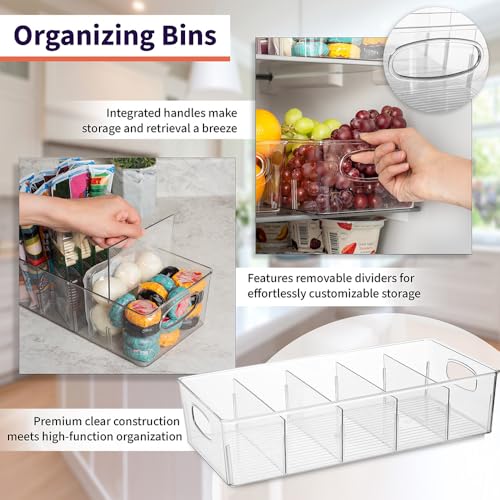 ClearSpace Pantry Storage Bins with Removable Dividers, XL, 4 Pack | Pantry storage bin for organizing food items, kitchen essentials, and refrigerator storage - size: 15"L x 7.5"W x 3.5"H