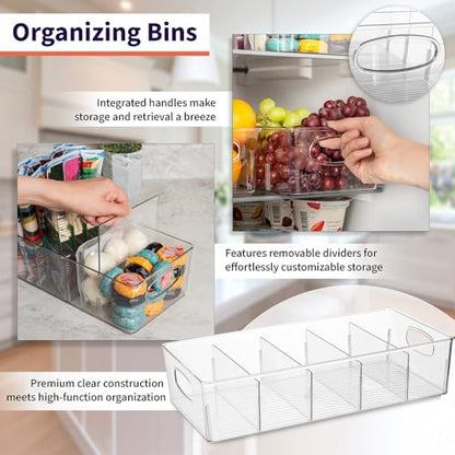ClearSpace Pantry Storage Bins with Removable Dividers, XL, 4 Pack | Pantry storage bin for organizing food items, kitchen essentials, and refrigerator storage - size: 15"L x 7.5"W x 3.5"H