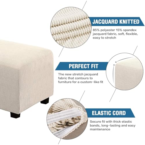H.VERSAILTEX Ottoman Cover Slipcover Rectangle Fit Length 29'-34' Footrest Sofa Slipcovers Stool Cover Footstool Protector Covers Feature Stretch Thick Jacquard Fabric Removable Washable - Natural - color: Natural, size: Rectangle-Large