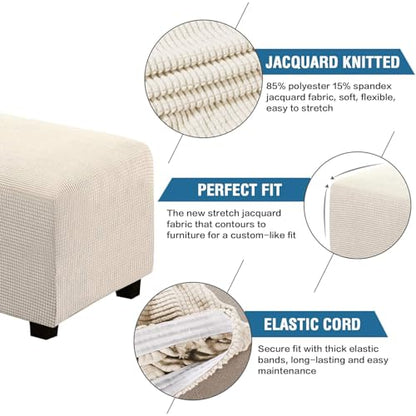 H.VERSAILTEX Ottoman Cover Slipcover Rectangle Fit Length 29'-34' Footrest Sofa Slipcovers Stool Cover Footstool Protector Covers Feature Stretch Thick Jacquard Fabric Removable Washable - Natural - color: Natural, size: Rectangle-Large