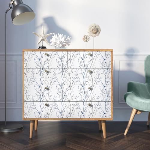 Grey Blue Tree Branches Peel and Stick Contact Paper 17.7" x 197" Modern Tree Branch Removable Wallpaper Natural Wall Paper Self-Adhesive Vinyl for Drawer Liner Furniture Crafts Accent Walls - size: 17.7" x 197"