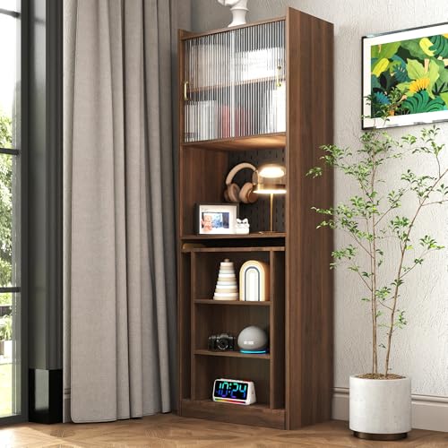Fold Out Desk Folding Writing Table with Bookcase, Desk Cabinet Convertible Table with Open Shelves for Office Study Room or Small Space, Brown - color: Brwon
