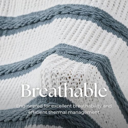 Boho Knitted Chenille Blanket with Tassels - Lightweight & Soft All-Season Throw - 3D Classic Pattern for Living Room Bedroom Couch, Celestial Blue(Striped), Twin 60"x80" - color: Celestial Blue(striped), size: Twin