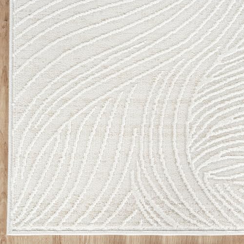 Abani Cream Area Rug – 4' x 6' – Vera Collection – Wave Texture Pattern – Non-Shedding, Easy to Clean – Durable for Living Room, Bedroom, or Office, Pet & Child Friendly - size: 4' x 6' (Rectangular)