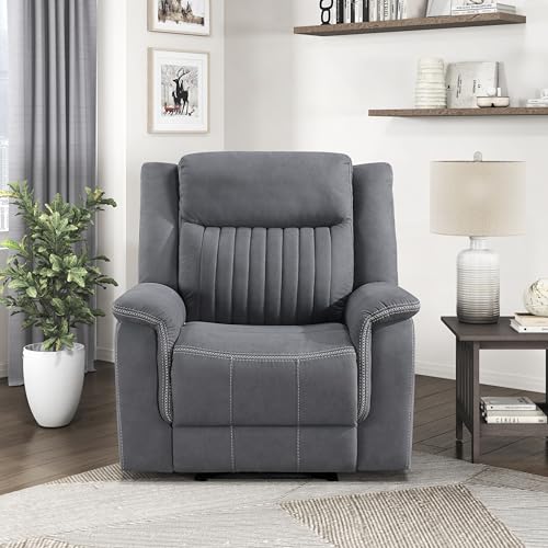 Lexicon Polished Microfiber Wall Hugger Manual Reclining Chair, Gray | 39.5"W Manual Recliner, Home Theater Seating for Living Room/Office/Apartment - color: Grey, size: Recliner