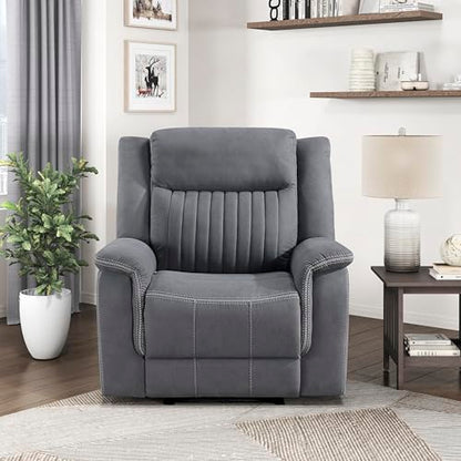 Lexicon Polished Microfiber Wall Hugger Manual Reclining Chair, Gray | 39.5"W Manual Recliner, Home Theater Seating for Living Room/Office/Apartment - color: Grey, size: Recliner