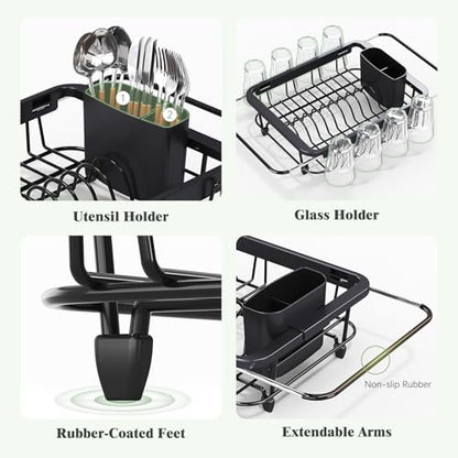 Urackify Dish Drying Rack in Sink, Dish Drainer with Utensil Holder, Black - color: Jet Black, size: Small
