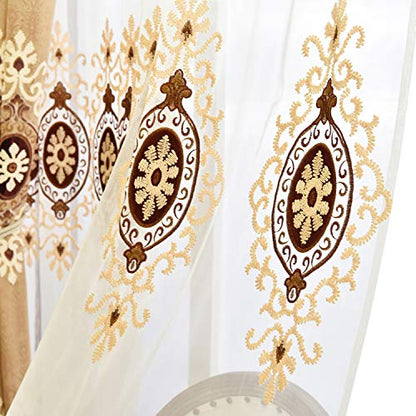 Simple Chenille Jacquard Sheer Window Elegance Curtains/Drapes/Panels/Treatments for Bedroom Living Room, 42 x 63, Top Grommets(2 Panels) | European Floral Detail, Lightweight Fabric Feel, Soft Natural Light, for Bedroom and Living Room Windows - color: C