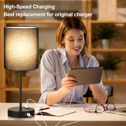 Lynnoland 2 Pack Touch Control Table Lamps with 2 USB & AC Outlet, 3-Way Dimmable Bedside Nightstand Lamps for Bedroom Living Room Nursery, 800 Lumens 3000K Warmlight Bulbs Included - color: (2 Pack)Black & Black(Base)-3000K Bulbs Included