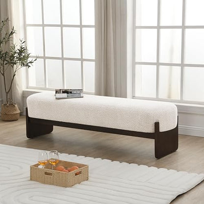 Christopher Knight Home Arden Minimalist Style Rectangular Loop Yarn Fabric Ottoman Bench, Rubberwood Frame, Entryway Bench, Living Room Sofa Extra Seat, End of Bed Footstool, Beige+Brown - color: Beige+brown