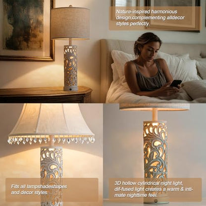 2-in-1 Light Table Lamp Set of 2 for Living Room, 28.5" Farmhouse Bedside Lamps with USB Charging Port, Main&Night Light & Dual Switches, Nightstand Lamp for Bedroom Home Office(Bulb Included) - color: Retro Grey