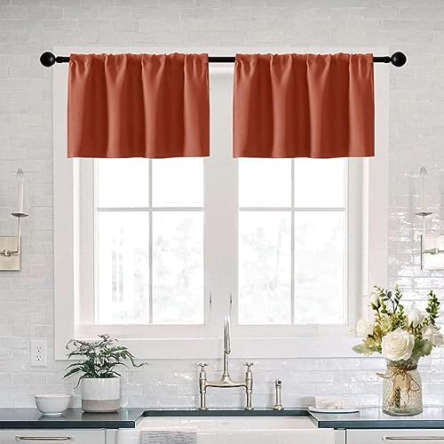 XTMYI Burnt Orange Thanksgiving Curtains Valances for Kitchen Window 2 Pack Rod Pocket Boho Blackout Red Tangerine Fall Curtains for Living Room Bathroom Bedroom Autumn Decor,16 Inch Length - color: Burnt Orange, size: 30"W x 16"L (Pack of 2)