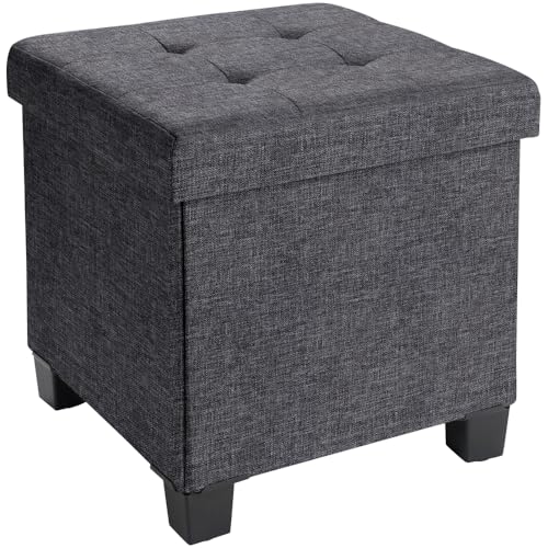 Ornavo Home 15" Square Folding Storage Ottoman Cube with Legs, Dark Gray | Small Linen Storage Ottoman; Fits Compact Spaces; Ideal for Bedroom or Living Room