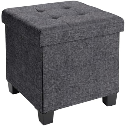 Ornavo Home 15" Square Folding Storage Ottoman Cube with Legs, Dark Gray | Small Linen Storage Ottoman; Fits Compact Spaces; Ideal for Bedroom or Living Room