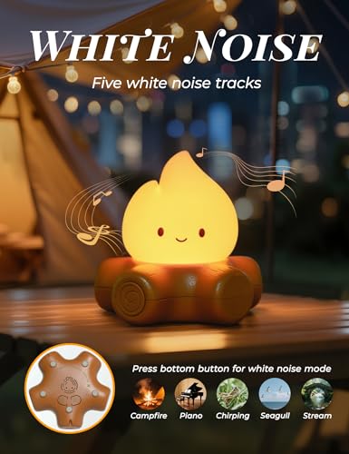 WANIDEA Campfire Night Light, Portable Night Light with White Noise | USB Charging, Dimmable, Camping Decor, Suitable for Kids lamp Bedroom Camp, Fake Campfire Lamp - color: White Noise