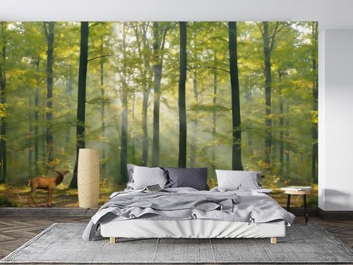 Nature Green Forest Plant Landscape Deer Animal Sunshine Wall Mural Peel and Stick Art Wallpaper Self Adhesive Removable Mural Large Foil Wall Decor Print Picture - color: Ma-008, size: 75"x108"
