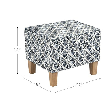 HomePop 22" Modern Rectangular Storage Ottoman - Blue Geometric Pattern - color: Blue Geometric Pattern