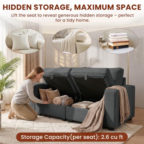 Small Sectional Couches with Storage for Living Room, Modular Loveseat Sofa with Removable Chenille Cover & USB Charging, Comfy Living Room Couch, Grey - color: Grey