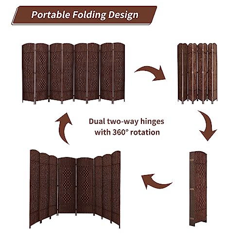 8 Panel Room Divider, 6 FT Wide Folding Screen Room Divider, Brown | Double Hinged Folding Screen Room Dividers for Patio Privacy - color: Brown, size: 8 Panels
