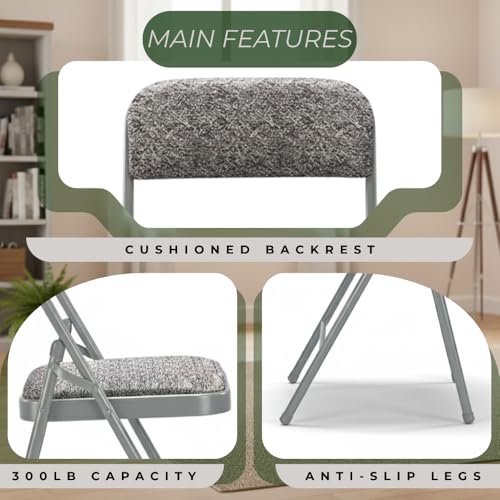 Pack of 2 (Fabric/Vinyl) Steel Frame Metal Foam Padded Folding Chairs (Black, Gray, White) (2-Pack - Fabric Gray) - color: 2-pack - Fabric Gray