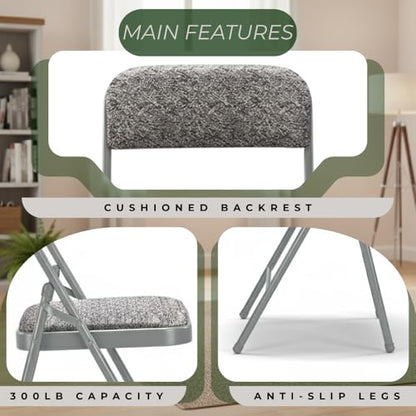 Pack of 4 (Fabric/Vinyl) Steel Frame Metal Foam Padded Folding Chairs (Black, Gray, White) - color: 4-pack - Fabric Gray