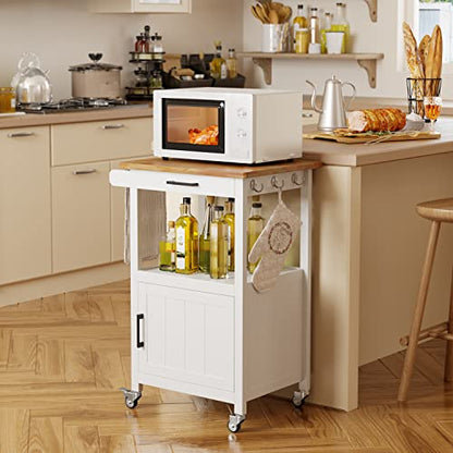 Qsun Rolling Microwave Cart with Storage, White | Microwave cart with wheels, Small Home Coffee Bar, Microwave Stand, Rolling Kitchen Cart with Side Hook - size: White