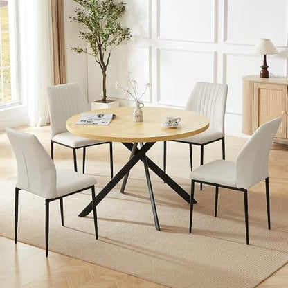 HIPIHOM 45.3'' Walnut Round Dining Table Set for 4, Mid Century Modern Small Coffee Set for Dining Room Kitchen Apartment (Cream Table + 4 White Chairs) - color: Cream Table+4 White Chairs
