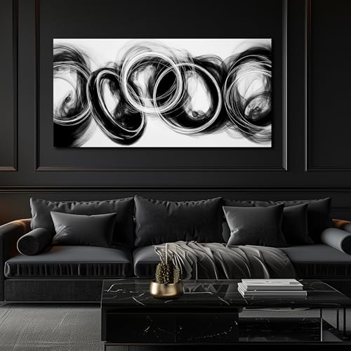 MXUNYZ Abstract Canvas Wall Art Black and White Wall Decor 48x24 Inch | Large Minimalist Wall Art For Living Room, Teen Boys Room Decor,Hallway,Hotel,Bedroom,Home Office Decoration - color: Black, size: 48"L x 24"W