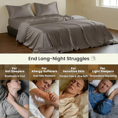 THXSILK Luxury King Silk Duvet Cover Set 3 Pieces, Extra Soft, Breathable & Cooling Bedding Set, Machine Washable & Durable, 1 Duvet Cover & 2 Pillowcases with Zipper Closure(Charcoal) - color: Charcoal, size: King (3 pcs)