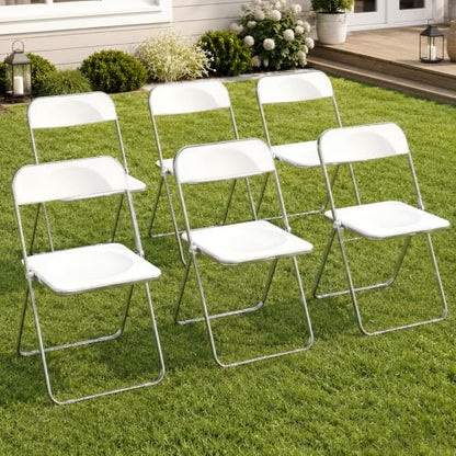JPBSTO 6 Pack White Plastic Folding Chairs - Mid-Size Bundle Stackable for Backyard BBQ, Party, Home Gathering (300lb Capacity) - color: White, size: 6-Pack