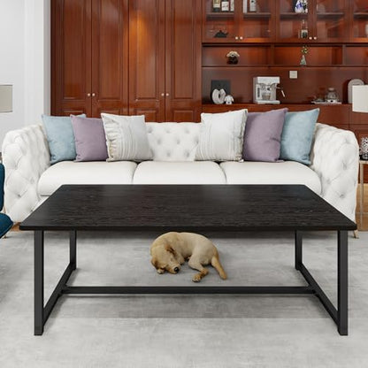 Black Rectangle Coffee Table for Living Room, 35.4 Inch | Easy Assembly, Modern Wood & Metal Living Room Tables, Mid Century Industrial Center Table for Small Spaces, Apartment - color: Black