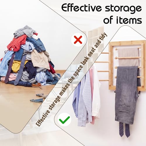 Sintuff Wall Mount Drying Rack 20'' Collapsible Foldable Clothes Dryer Rack | Bamboo, 8 Arms & 5 Hooks, Space Organizing, Laundry Hanger Dryer Rack, 80 lb Capacity