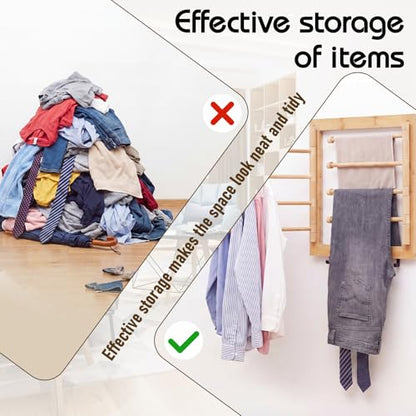 Sintuff Wall Mount Drying Rack 20'' Collapsible Foldable Clothes Dryer Rack | Bamboo, 8 Arms & 5 Hooks, Space Organizing, Laundry Hanger Dryer Rack, 80 lb Capacity